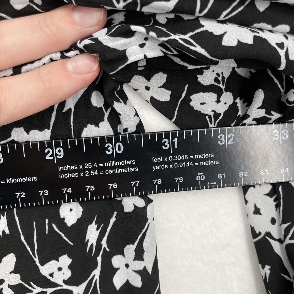 Lauren Ralph Lauren Blouse Womens 2X Black White Floral Pleated Long Sleeve - Picture 10 of 14